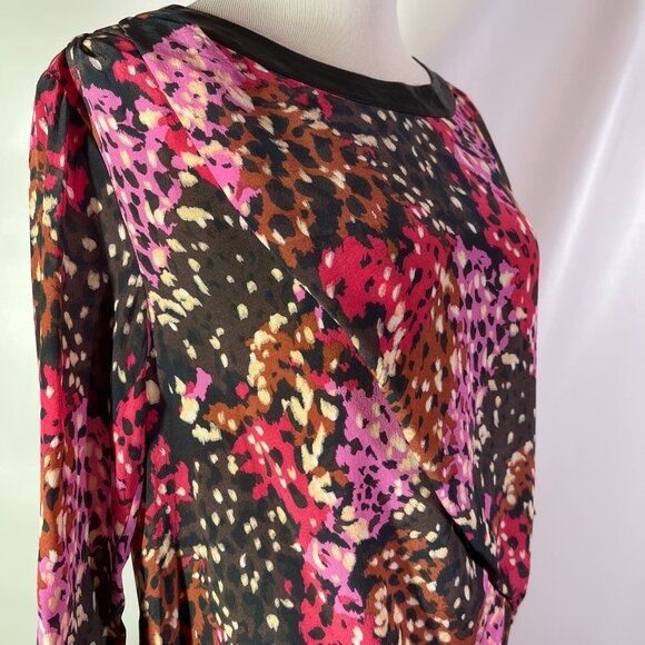 Thakoon Size XS? 3/4 Sleeve Shift Dress Spotted Print Silk Leather Trim - Picture 9 of 12